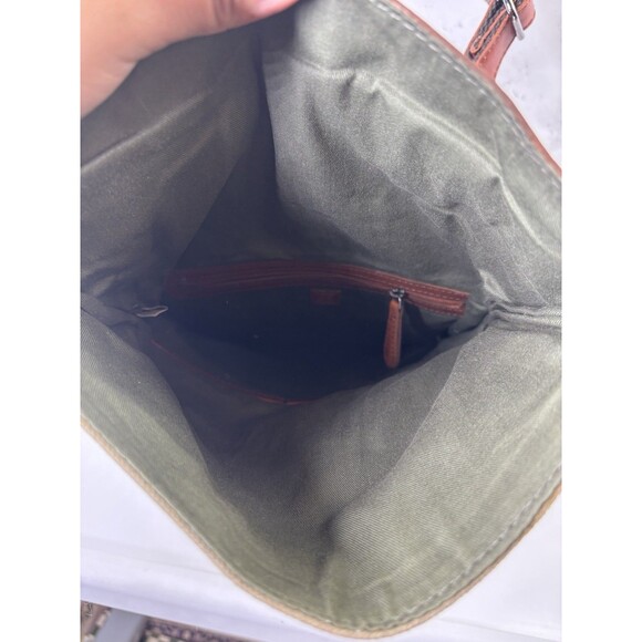 DUDU Vera Pelle Leather Canvas Crossbody Messenger Bag Postman Handbag Brown - Picture 5 of 16